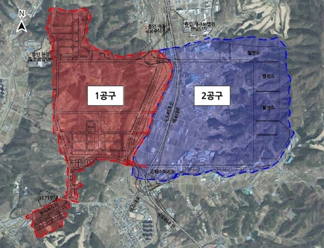 대우건설은 한국토지주택공사(LH)가 발주한 '용인 첨단시스템반도체 클러스터 국가산업단지 조성공사 1공구'의 낙찰자로 선정됐다. 사진은 용인 반도체 클러스터 국가산업단지 조성공사 1공구 및 2공구 위치도. /LH