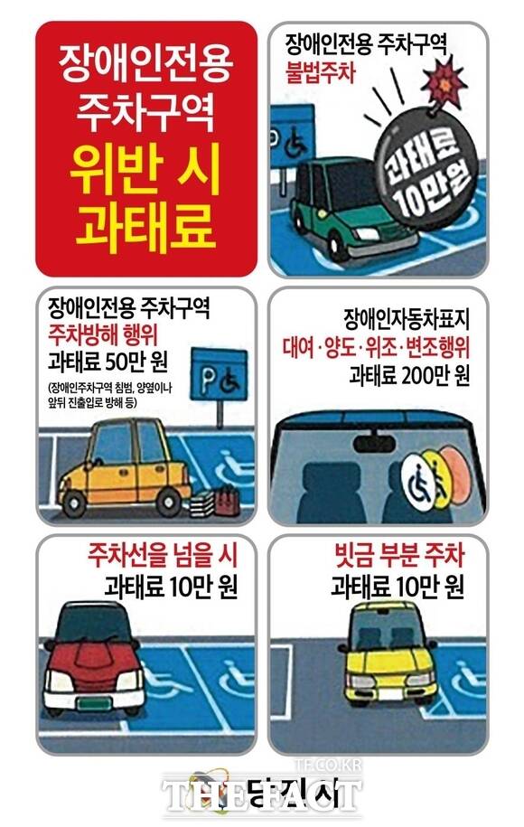 당진시 장애인전용주차구역 위반 사례별 과태료 홍보물. /당진시
