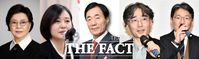 사진 왼쪽부터 송영숙 한미약품그룹 회장, 임주현 한미사이언스 부회장, 신동국 한양정밀 회장, 임종윤 코리그룹 회장, 임종훈 한미정밀화학 대표. /더팩트 DB, 한미