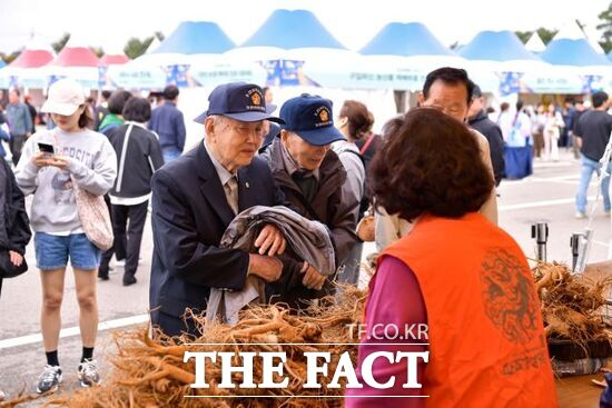 지난해 열린 ‘제20회 파주개성인삼축제’를 찾은 방문객들이 인삼직매장을 찾아 인삼들을 둘러 보고 있다. /파주시