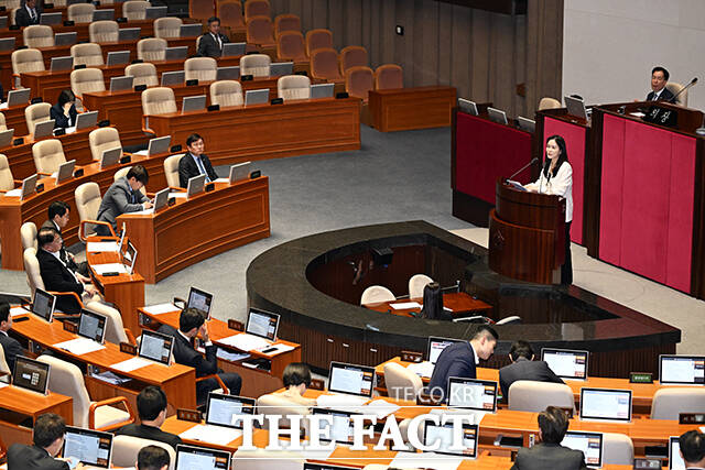 이주영 개혁신당 의원이 1일 오후 서울 여의도 국회에서 열린 본회의에 참석해 '응급의료에 관한 법률 일부개정법률안'에 대한 반대토론을 하고 있다. /국회=배정한 기자
