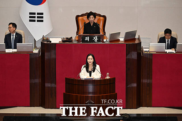 이주영 개혁신당 의원이 1일 오후 서울 여의도 국회에서 열린 본회의에 참석해 '응급의료에 관한 법률 일부개정법률안'에 대한 반대토론을 하고 있다. /국회=배정한 기자