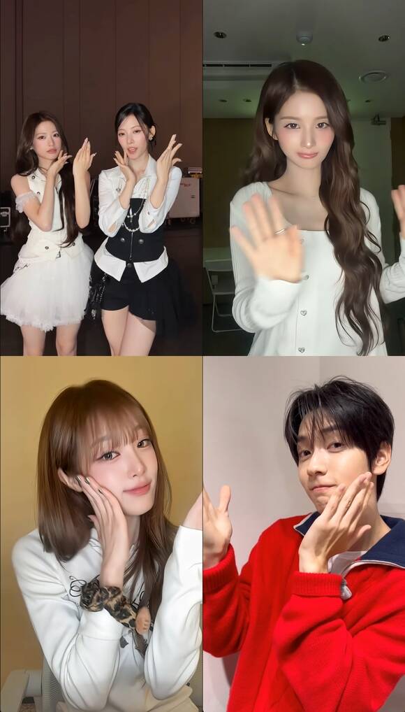 그룹 리센느의 제나와 리브, 엔믹스 설윤, 투모로우바이투게더 수빈, 최예나(왼쪽 위부터 시계방향) 등이 챌린지에 참여하면서 '연애의 조건'은 급격하게 인기를 얻었다./각 유튜브 채널 캡처