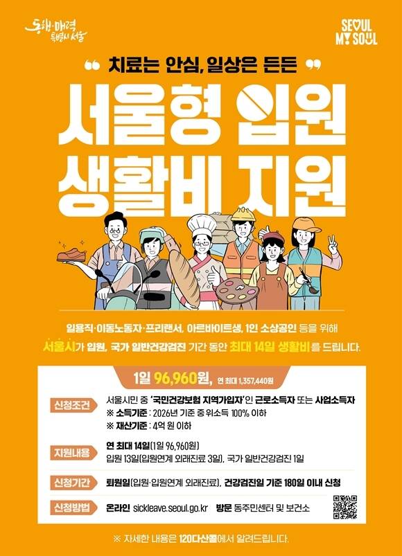 6일 서울시에 따르면 서울형 입원 생활비 신청이 올해 들어 지난해 같은 기간보다 21% 는 것으로 나타났다. 서울형 입원 생활비 지원 홍보물. /서울시