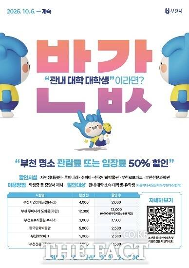 부천 명소 관람료 또는 입장료 50% 할인 홍보 포스터. /부천시