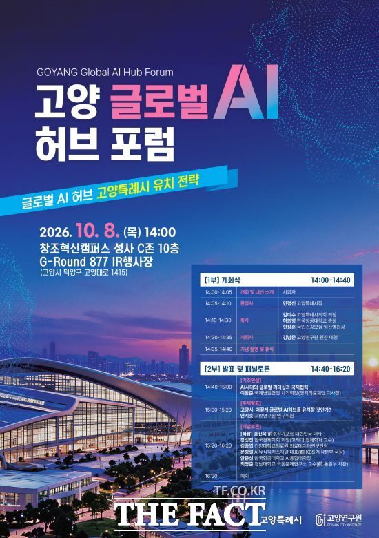 고양시와 고양연구원이 오는 8일 오후 2시 창조혁신캠퍼스 성사에서 진행하게 될 '고양 글로벌 AI 허브 포럼'의 안내 포스터. /고양시