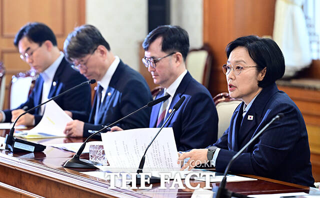 한성숙 국무총리가 6일 오전 서울 종로구 정부서울청사에서 열린 금융.공공기관 개인정보 유출 관련 회의에 참석해 모두발언을 하고 있다. /임영무 기자