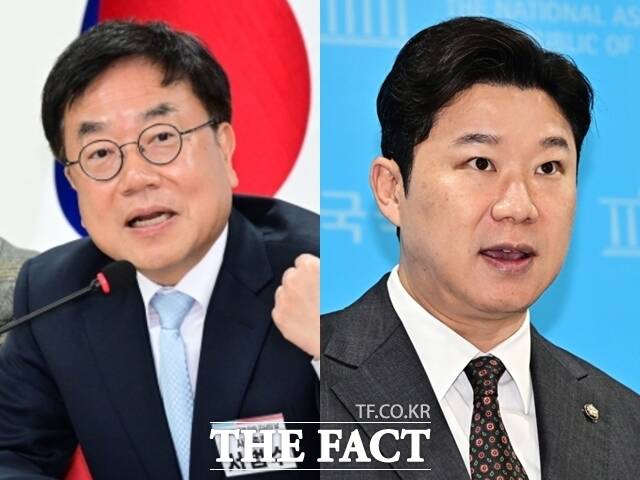서울남부지법 민사합의51부(권성수 수석부장판사)는 7일 서범수·진종오 의원이 국민의힘을 상대로 낸 징계 효력정지 가처분 신청 심문기일을 열었다. 사진 왼쪽부터 서 의원, 진 의원. /남윤호·배정한 기자
