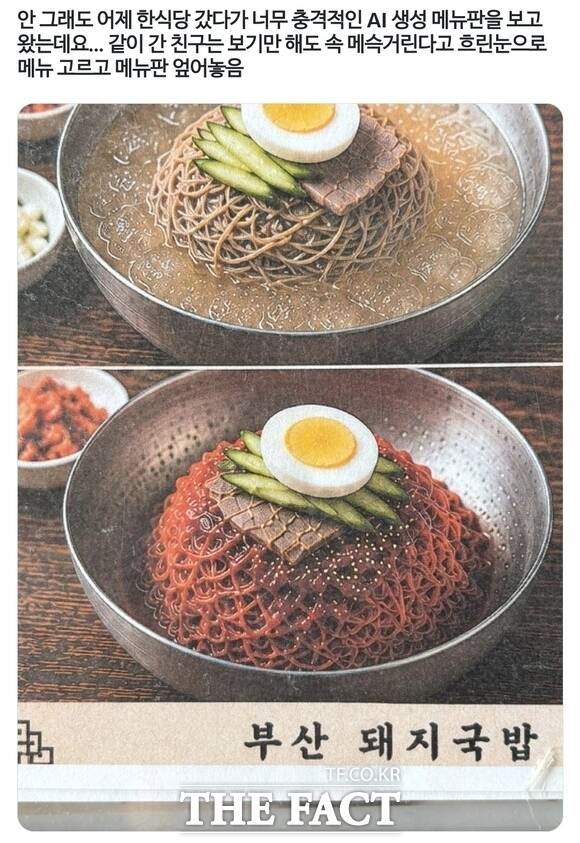 생성형 AI로 만든 광고에 거부감을 느낀다는 반응이 확산하고 있다. AI 이미지 특유의 부자연스런 형태가 오히려 구매욕을 떨어뜨린다는 지적이다. 실제 사진을 찍는 최소한의 수고조차 들이지 않는 업체를 향한 비판의 목소리도 나온다. X에 한 네티즌이 AI 생성 메뉴판에 대한 거부감을 드러내는 글을 게시했다. /X