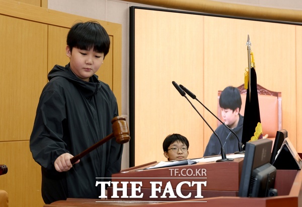 대전천동초등학교 학생들이 지난 7일 대전시의회 본회의장에서 2026년 하반기 대전시의회 청소년의회교실에 참석해 의회 의사결정 과정을 체험하고 있는 모습. /대전시의회