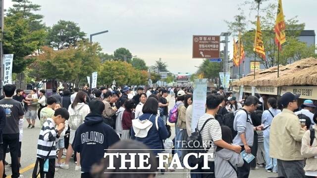 관람객들이 부여읍 시자지로 나온 제72회 백제문화제를 즐기고 있다. /김형중 기자
