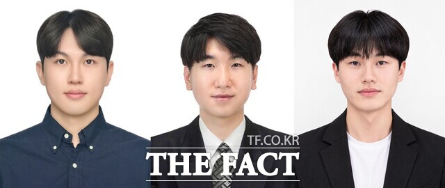 '2026 박사과정생 연구장려금 지원사업'에 선정된 국립금오공대 연구자들. 왼쪽부터 기계공학과 윤지원(석박사과정), 신소재공학과 윤정명(박사과정 수료), 물리학과 유현성(박사과정). 이들은 암모니아 연료전지·전고체전지·포토닉 메타물질 연구를 수행한다. /국립금오공대