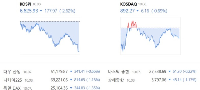 8일 코스닥은 전날보다 0.69% 하락한 892.27에 장을 마감했다. /네이버증권 캡처