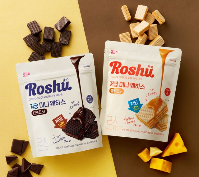 해태제과는 첫 저당 라인업인 '로슈(Roshu)'를 선보이며, 'HQ(Health Quotient·건강지능) 푸드'를 공략에 나서고 있다. /해태제과