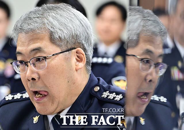 홍석기 국가수사본부장이 12일 서울 서대문구 경찰청에서 열린 국회 행정안전위원회의 경찰청에 대한 국정감사에서 의원 질의를 듣고 있다. /이새롬 기자