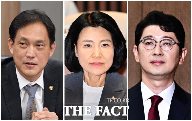 더불어민주당이 막말과 망언을 쏟아냈다며 국민의힘 김태규·이진숙·주진우(왼쪽부터) 의원에 대한 징계 절차를 추진한다는 방침이다. /더팩트 DB