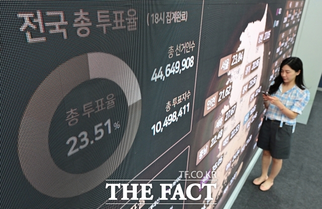 중앙선거관리위원회가 6·3 지방선거를 앞두고 선거사무 관계자와 참관인을 위한 교육자료 63만1800부를 제작하는 데 총 1억2200만 원을 집행한 것으로 나타났다. 사진은 제9회 전국동시지방선거 본투표를 하루 앞둔 지난 6월 2일 오전 경기 과천시 중앙동 중앙선거관리위원회 통합관제센터. /임영무 기자