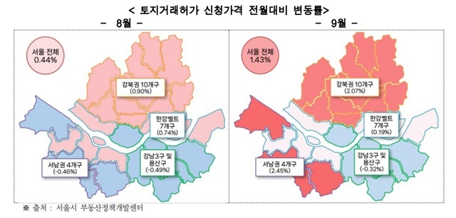9월 서울 전체 아파트 토허 신청가격은 전월 대비 1.43% 상승했다. /서울시