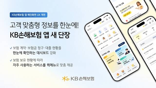 KB손해보험이 모바일 앱 주요 서비스를 보다 편리하게 이용할 수 있도록 메인화면을 새롭게 개편했다. /KB손해보험