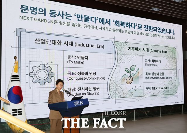 유사원 (재)2028울산국제정원박람회조직위원회 상임부위원장이 15일 울산시청에서 2028 울산국제정원박람회 대시민 언론 브리핑을 하고 있다. /울산시청