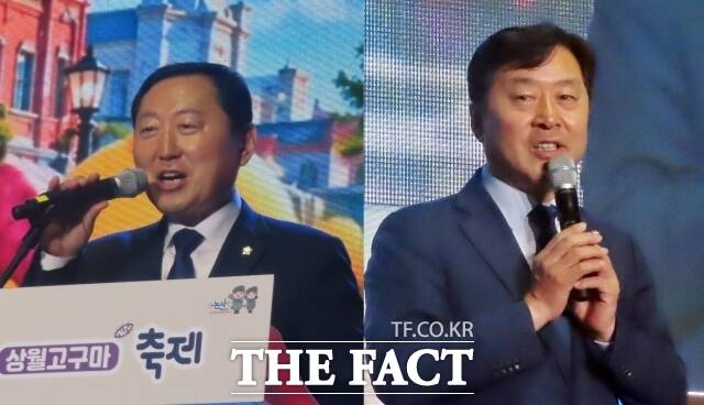 이건창 논산시의회 의장과 황명선 국회의원이 개막식에서 각각 축사를 하고 있다. /김형중 기자