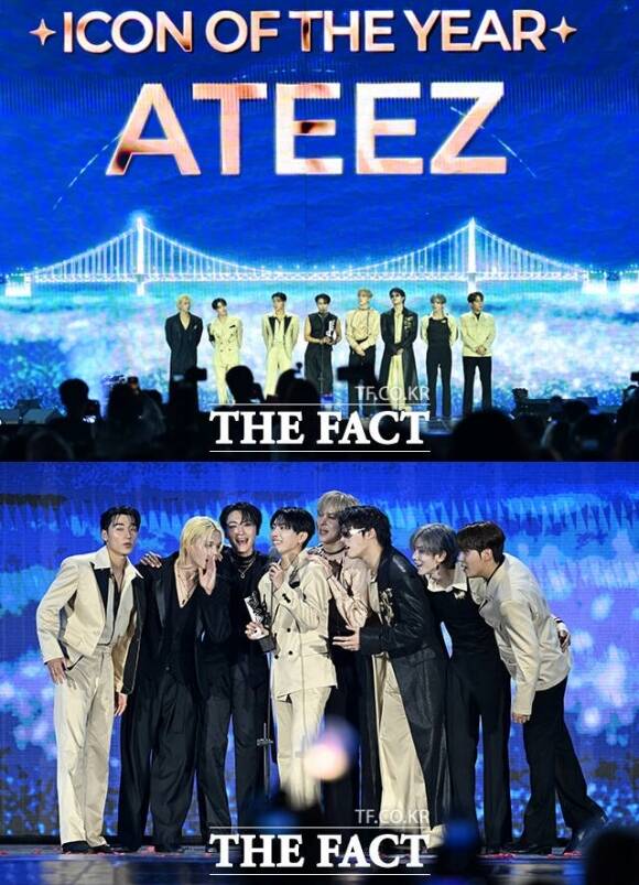 3년 만에 '더팩트 뮤직 어워즈'에 돌아온 에이티즈가 2관왕을 차지하며 뜻깊은 소감을 전했다. /이새롬 기자, 남용희 기자