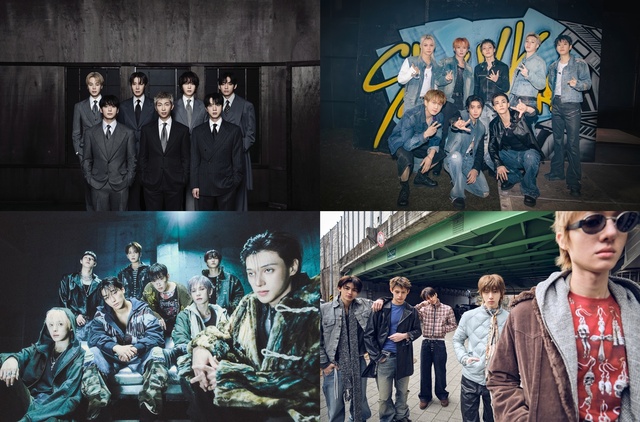 방탄소년단, 스트레이 키즈, 코르티스, 에이티즈(왼쪽 위부터 시계 방향)의 앨범은 수백만 장씩 팔린다. 이들을 비롯해 K팝 앨범은 연간 판매량 1억 장에 달한다. /각 소속사