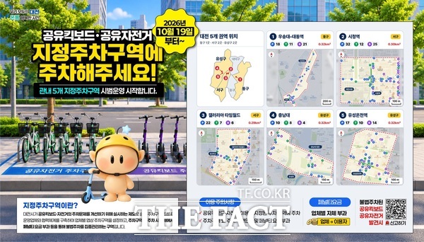 대전시 공유킥보드·자전거 지정 주차구역 시범 사업 홍보 자료. /대전시