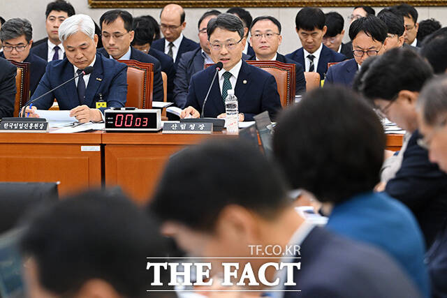 질의에 답하는 박은식 산림청장.