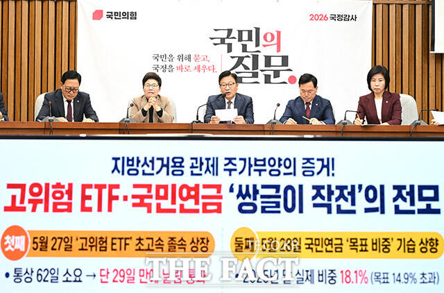 정점식 국민의힘 원내대표(가운데)가 20일 오전 서울 여의도 국회에서 열린 국정감사대책회의에서 모두발언을 하고 있다. /국회=남용희 기자
