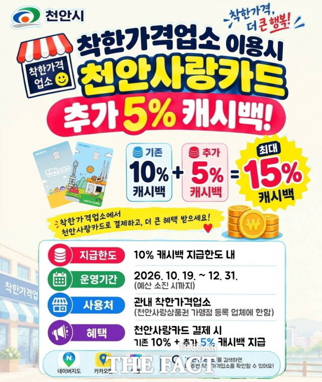 천안시의 착한가격업소 천안사랑카드 추가 캐시백 지원사업 홍보 포스터 /천안시