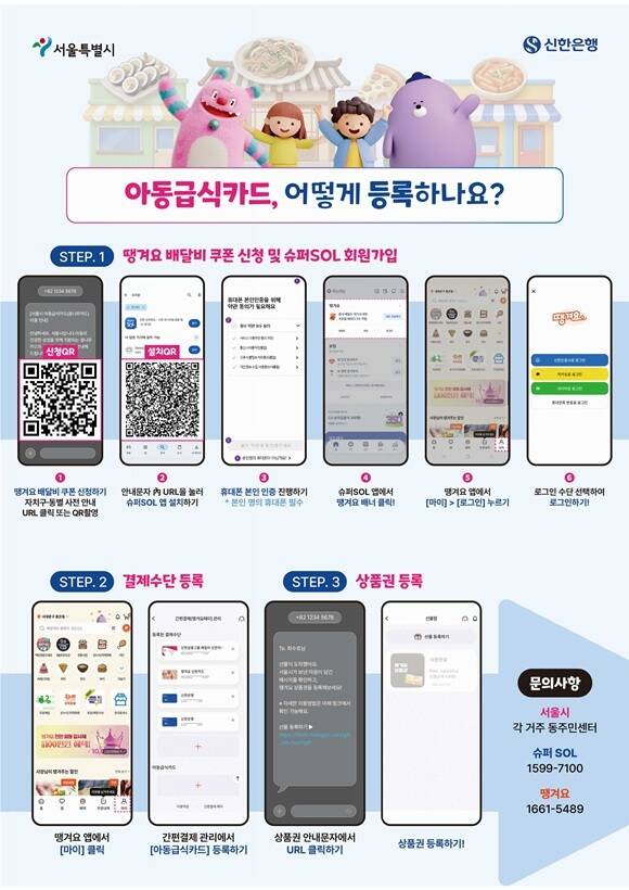 서울시는 아동의 급식 선택권과 이용 편의를 높이기 위해 다음 달 16일부터 공공배달앱 '땡겨요'와 연계한 아동급식카드 배달서비스를 시행한다고 21일 밝혔다. /서울시