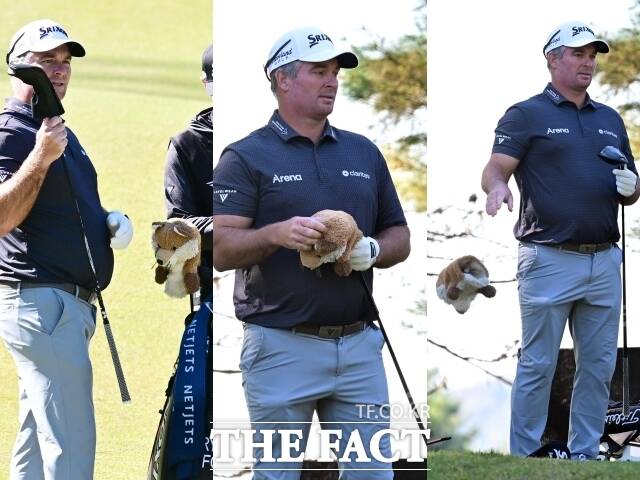 라이언 폭스(Ryan Fox)가 22일 충남 천안 우정힐스 CC(파71·7367야드)에서 열린 '제네시스 챔피언십' 1라운드 경기에 참가해 티샷을 준비하며 여우 인형 모양의 드라이브 헤드커버를 벗겨 던지고 있다. /천안=이새롬 기자