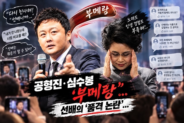 SNS를 통해 실시간으로 공유하는 이른바 '1인 모바일 미디어 시대', 유명인의 말 한마디, 사소한 행동 하나도 순식간에 사회적 평가의 대상이 된다. 배우 공형진은 후배 배우 차지연을 향한 이른바 '선배 갑질' 논란, 가수 심수봉은 후배 김다현을 향한 공개 비판 논란에 휩싸이며, 만만찮은 역풍을 맞고 있다. /더팩트 DB, AI 이미지 합성