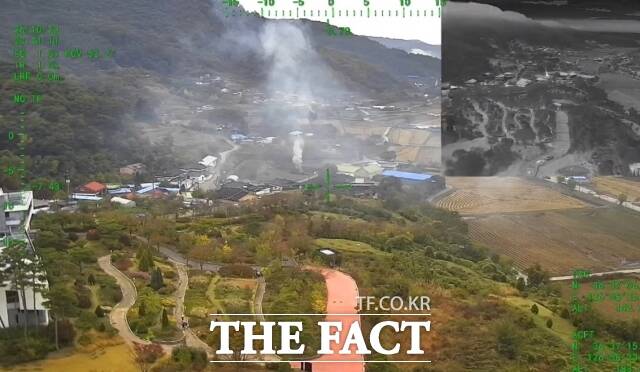 공주시가 드론을 활용한 산불 예찰에 나선 가운데 유구읍 추계리의 소각 현장을 발견했다. /공주시