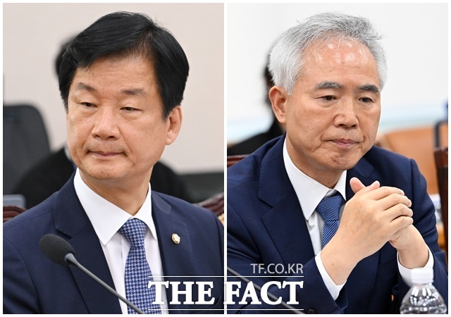 각각 법제사법위원회의 법무부 등에 대한 종합감사 참석한 박균택 의원(왼쪽)과 행정안전위원회의 행정안전부 등에 대한 종합감사 참석한 양부남 의원.