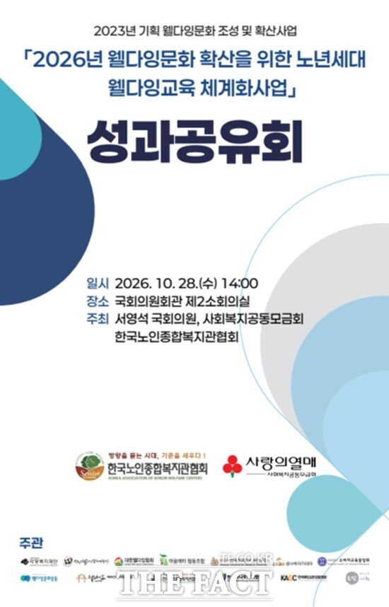 한국노인종합복지관협회가 ‘2026년 웰다잉문화 확산을 위한 노년세대 웰다잉교육 체계화사업’성과공유회를 10월 28일 오후 2시 국회의원회관 제2소회의실에서 개최한다. 사진은 성과공유회 홍보 포스터. /한국노인종합복지관협회