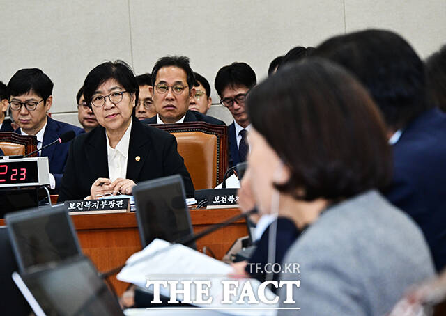 정은경 보건복지부 장관(왼쪽 두번째)이 27일 오후 서울 여의도 국회 보건복지위원회에서 열린 종합감사에 출석해 질의에 답변을 하고 있다. /국회=배정한 기자