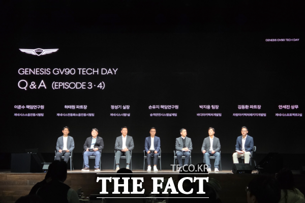제네시스는 지난 28일 인천 영종도에 있는 인스파이어 엔터테인먼트 리조트에서 'GV90 테크 데이'를 개최하고 기자들과 질의응답 하는 자리를 가졌다. / 박성호 기자