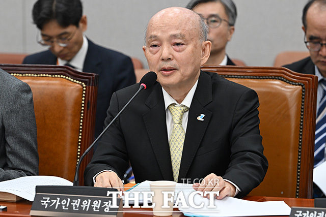 국정감사 출석해 의원 질의에 답하는 안창호 국가인권위원장.