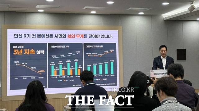 오세훈 서울시장이 29일 오전 서울시청에서 2027년도 서울특별시 예산안을 발표하고 있다. /문화영 기자