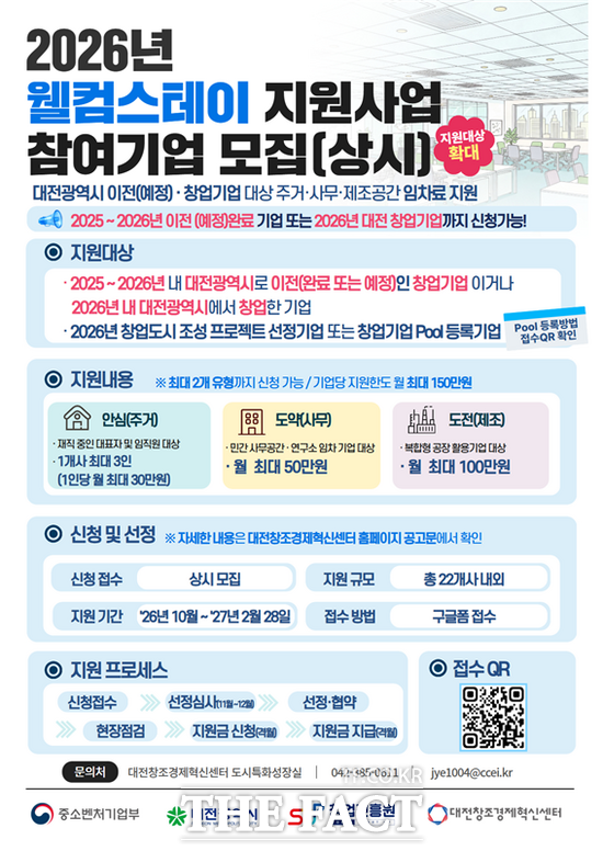 2026년 웰컴 스테이 지원사업 참여기업 모집 포스터 /대전창조경제혁신센터