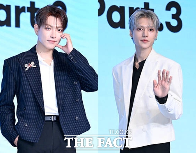 그룹 에이티즈 멤버 홍중(왼쪽)과 우영이 JTBC 예능프로그램 아는 형님에 출연할 예정이었으나 건강 문제로 녹화에 불참했다. /더팩트 DB