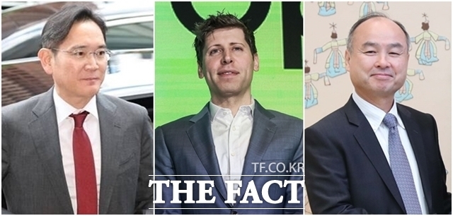 이재용 삼성전자 회장(왼쪽부터)과 샘 올트먼 오픈AI CEO, 손정의 소프트뱅크그룹 회장이 4일 오후 서울 삼성전자 서초사옥에서 3자 회동을 가졌다. /더팩트 DB, 뉴시스
