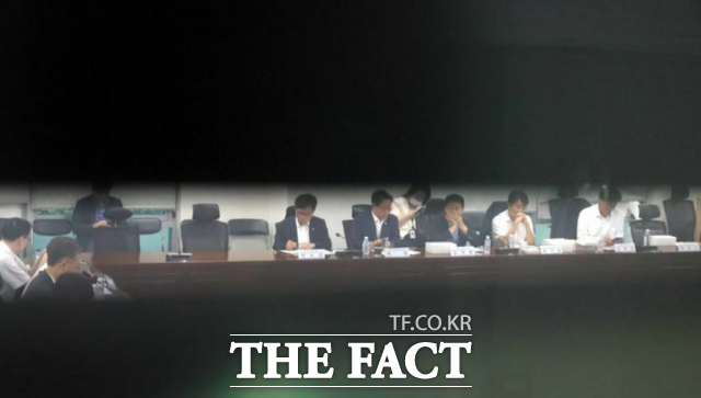 이형일(왼쪽 두번째)기획재정부 1차관과 허영(오른쪽 네번째) 더불어민주당 정책수석 등이 29일 오전 서울 여의도 국회에서 열린 당정협의에서 배당소득 분리과세 등 세제개편 논의를 하고 있다. /뉴시스