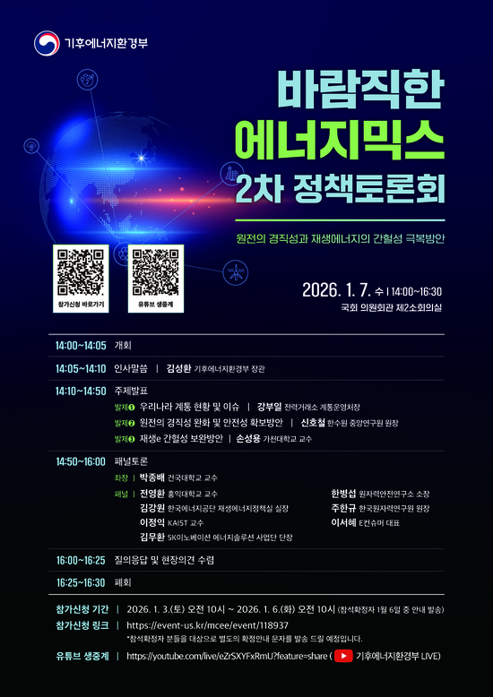 기후에너지환경부는 서울 영등포구 국회의원회관에서 바람직한 에너지믹스(전원구성) 2차 정책토론회를 7일 열었다. / 기후부