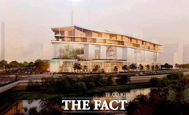 지난 2024년 5월 광주 서구 광주시청 비즈니스룸에서 전방·일신방직터에 조성되는 더현대광주 건축 디자인이 공개되고 있다. 더현대광주는 건축계의 노벨상 격인 프리츠커상을 수상한 건축가 헤르조그&드 뫼롱이 설계한다. /뉴시스