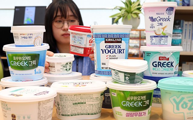 소비자시민모임 관계자가 3일 세종시 정부세종청사에서 그릭요거트 17개 제품에 대한 소비자 품질비교 테스트 결과를 설명하고 있다./뉴시스