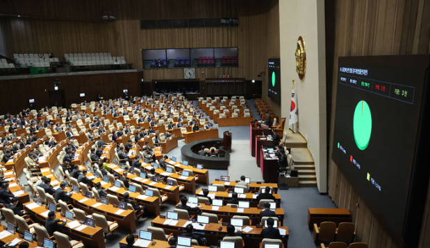 산업통상부는 31일 기업활력법 개정안이 국회 본회의를 통과했다고 밝혔다. 사진은 이날 여의도 국회에서 열린 본회의에서 공휴일에 관한 법률 일부개정법률안(대안)이 통과되고 있는 모습. / 뉴시스
