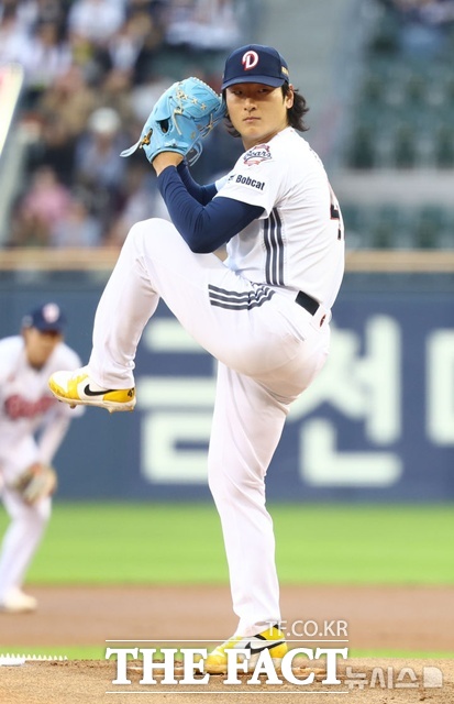 두산 베어스 곽빈이 26일 잠실 KIA 타이거즈전에서 오랜만에 무실점 피칭을 선보였다. /뉴시스